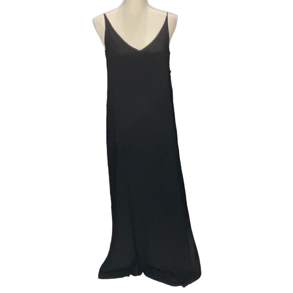 Massimo Dutti Black Maxi Dress Slip On Side Slits Spaghetti Straps Size 4 US